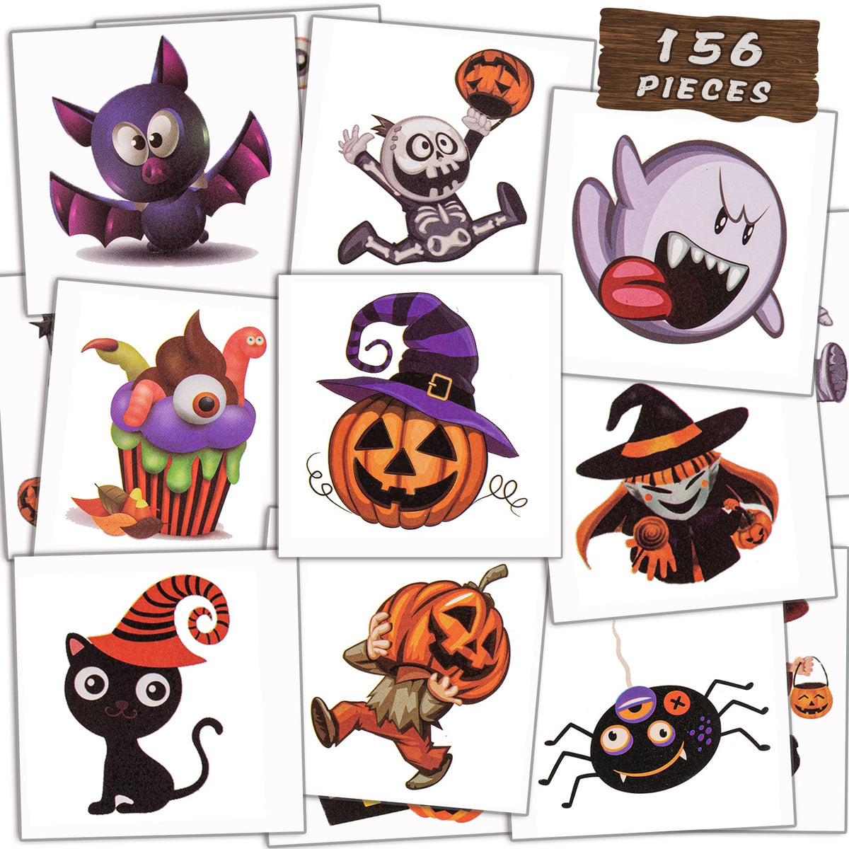 Yfjolen 156 Pcs Halloween Temporary Tattoos - 52 Unique Waterproof Designs For Kids