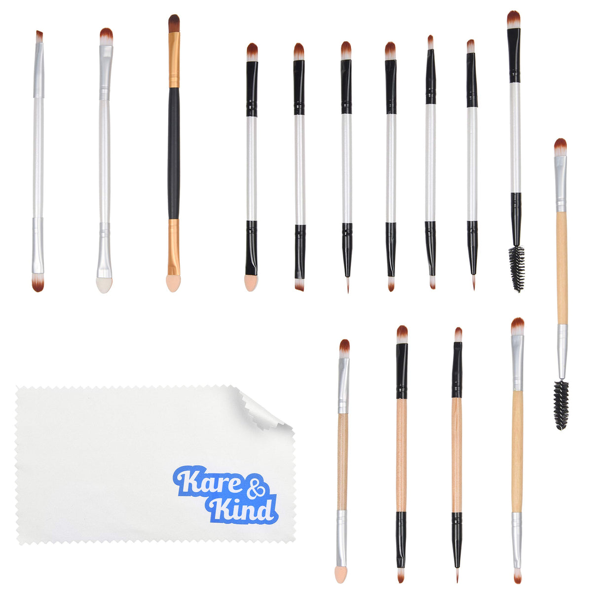 Kare & Kind 15 Pcs Double Ended Makeup Brush Set For Highlighting, Contouring & Blending