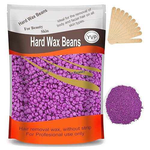 Yovanpur Hard Wax Beads for Hair Removal, Violet Waxing Beans, 10.5 oz with 10 Wax Sticks