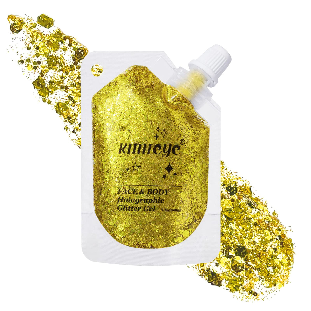 Kimieye Holographic Face Glitter Gel - Pure Gold #11, Waterproof Body Shimmer For Rave Festivals