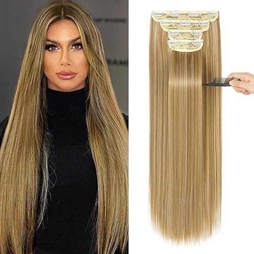 REECHO 28&quot; Clip-In Hair Extensions Set - Golden Blonde Thick 320g, 4 Pieces