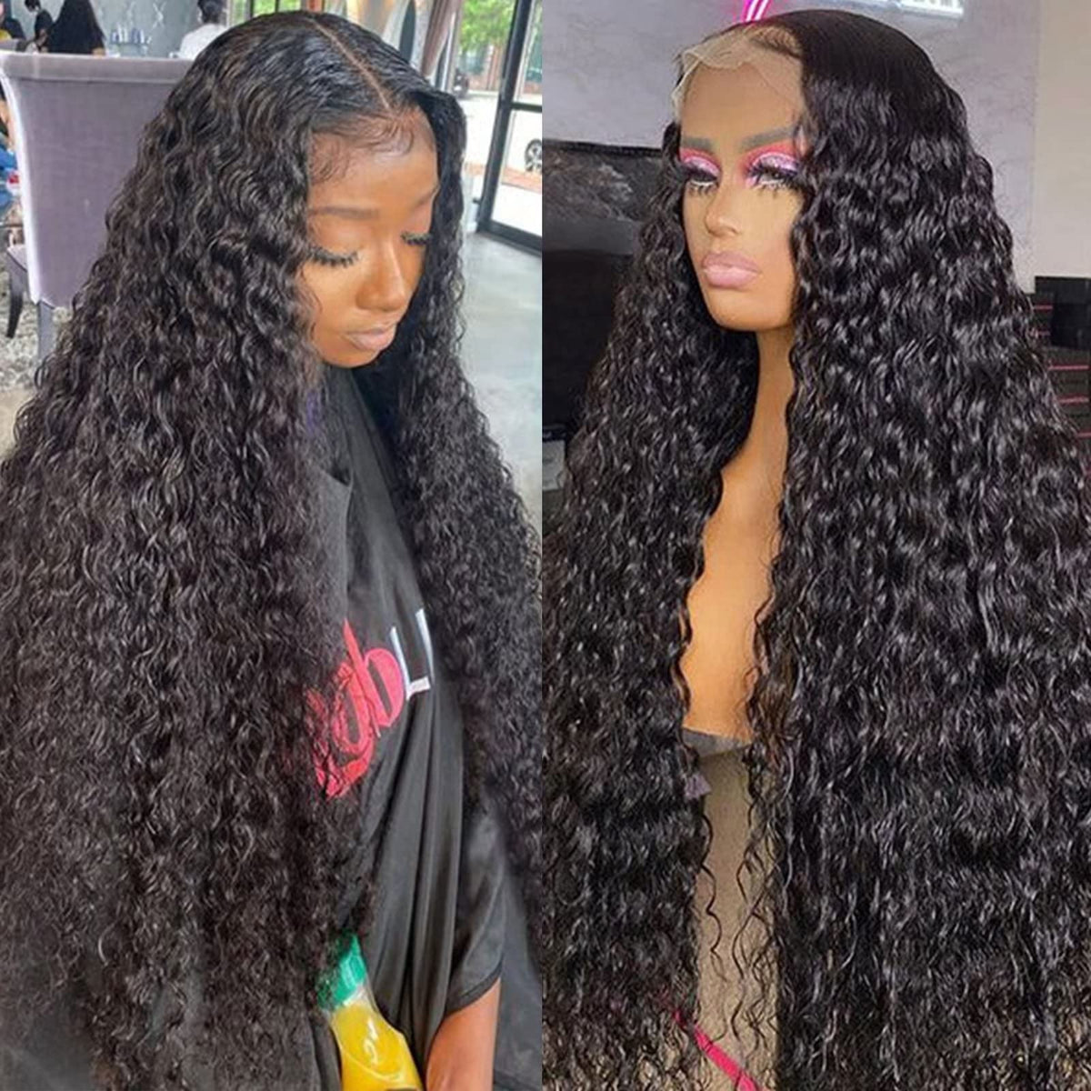 Lemoda 20&quot; 13X6 Water Wave Full Lace Wig - Natural Black Virgin Human Hair For Black Women