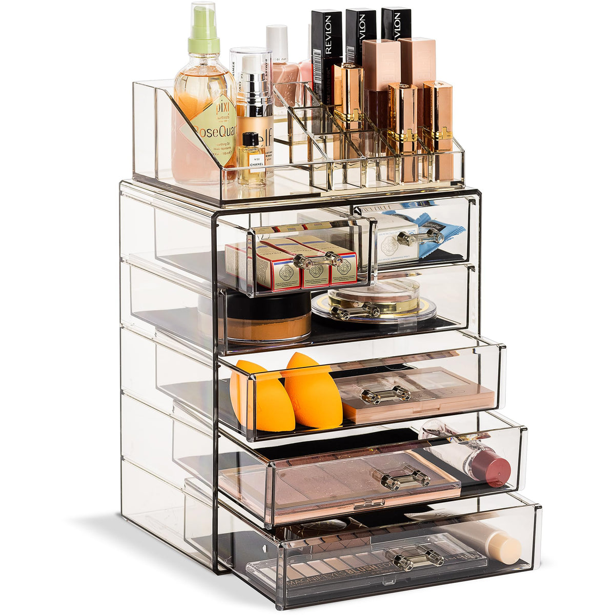 Sorbus Clear Makeup Organizer - 4 Large & 2 Small Drawers, Black Jewel Acrylic Storage Case