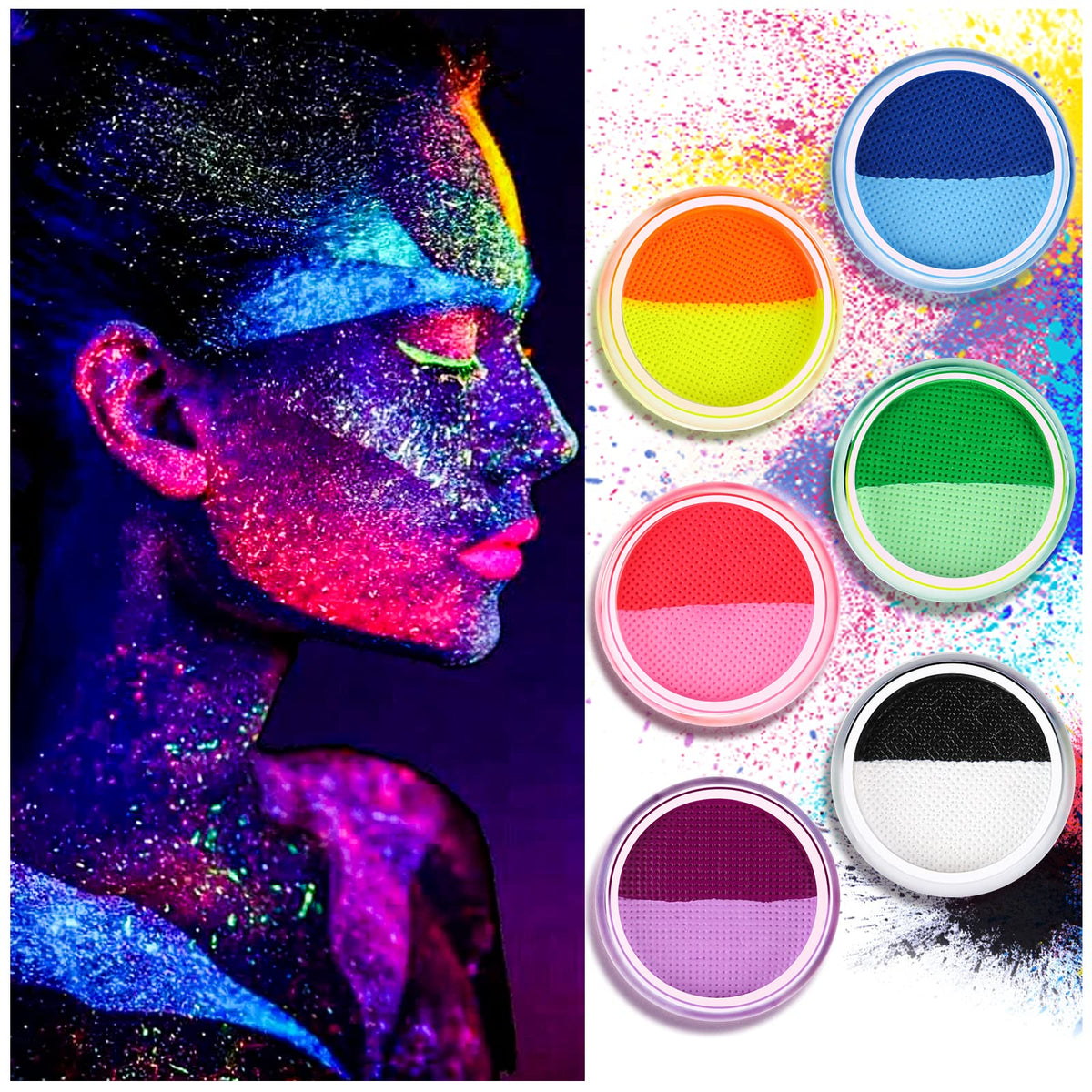 Beteligir Water Activated Eyeliner - Uv Glow Neon Cake Paint, 12 Colors, Halloween Makeup