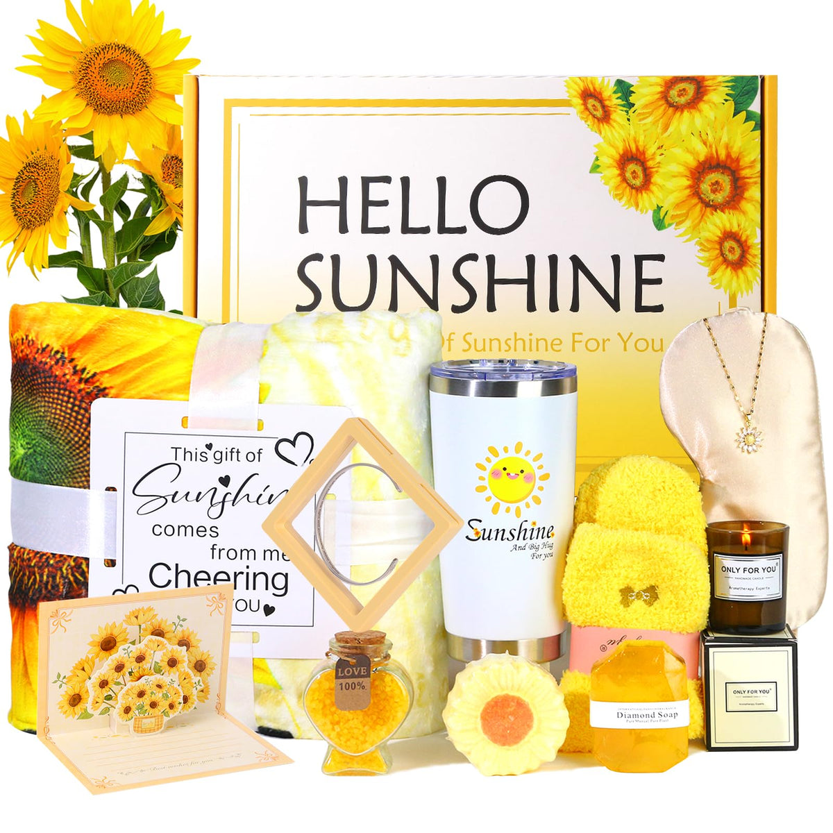 Vuejic Sending Sunshine Care Package - 11 Pcs Sunflower Gifts, Get Well Soon Self Care Basket