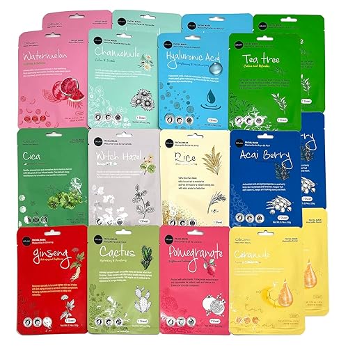 Celavi K-Beauty Essence Facial Mask, Moisturizing 24 Pack For Glowing Skin Care