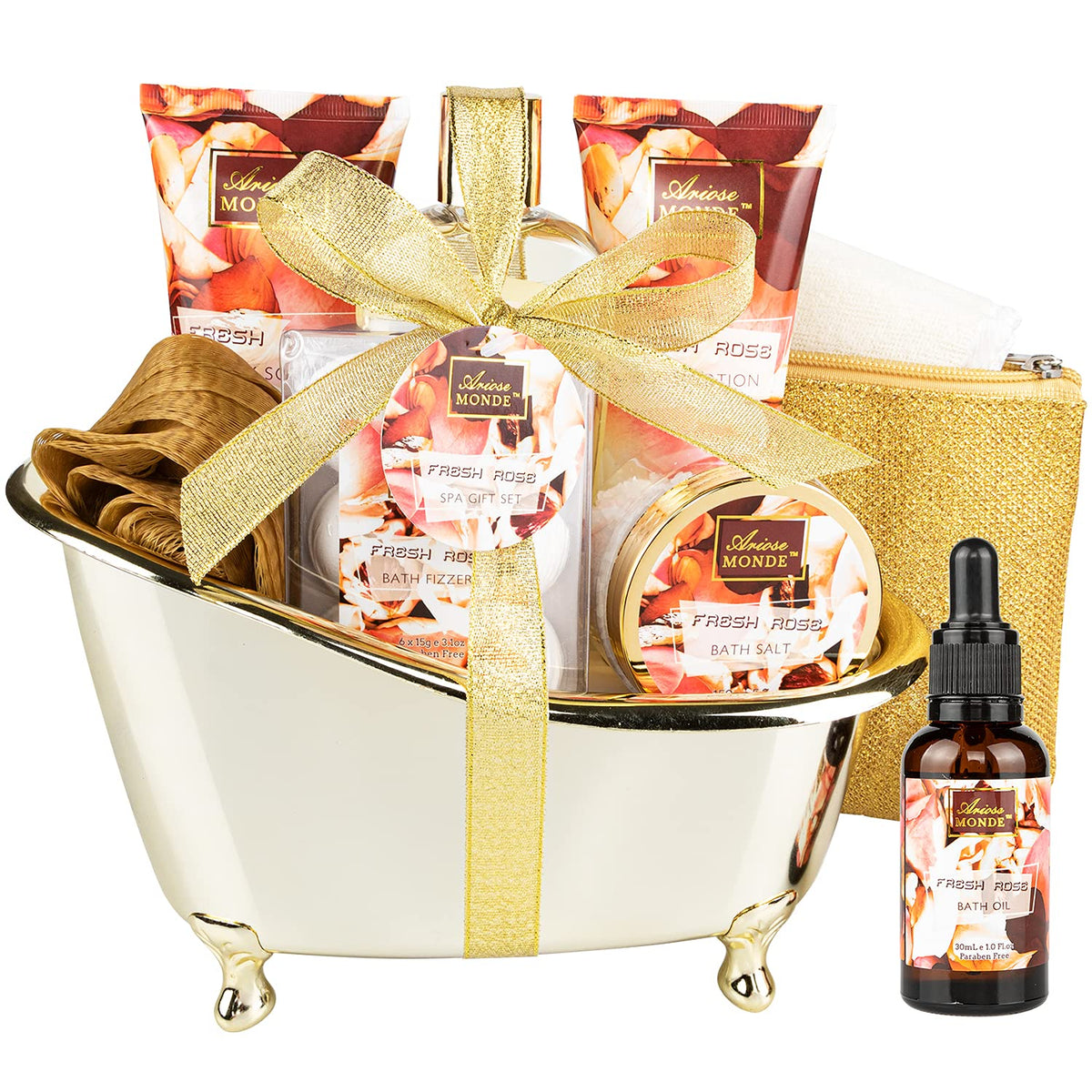 Ariosemonde 10 Pcs Spa Gift Set - Bath & Body Gift Basket With Rose Scent, Lotion, Bombs & More