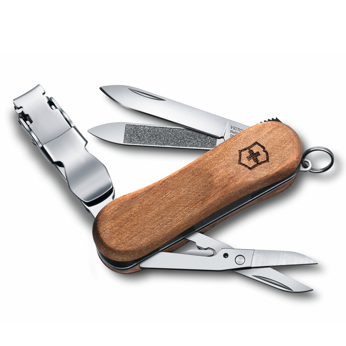 Victorinox Swiss Army Knife - Nail Clip 580 Wood, 6 Functions, Nail File & Cleaner, Walnut