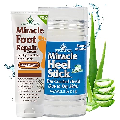 Miracle Of Aloe Heel Stick & Foot Repair Cream - Ultraaloe Gel, 2.5 Oz & 1 Oz, Best For