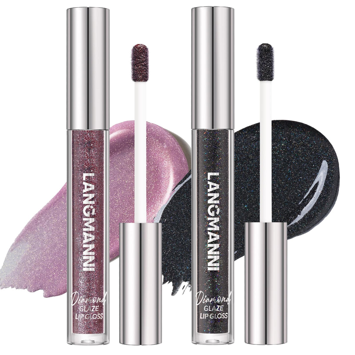 Langmanni Diamond Glitter Lip Gloss Set - Long Lasting Shimmer & Moisturizing, 2 Colors