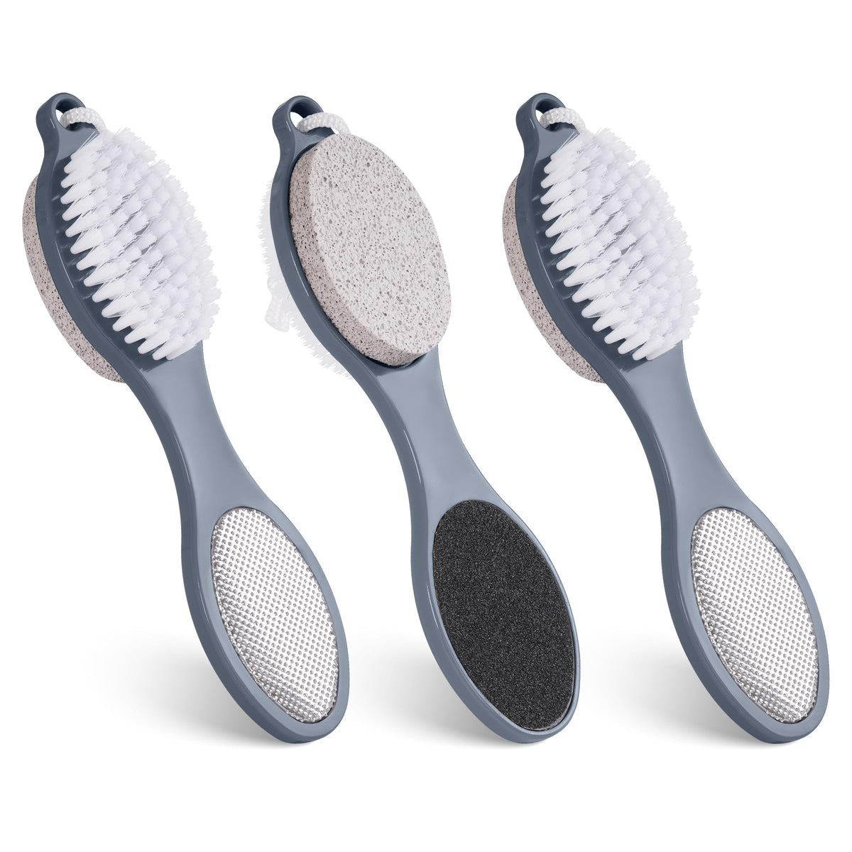 Tashow 3 Pcs 4-In-1 Foot Brush Set With Pumice Stone & Foot Rasp - Dead Skin Remover