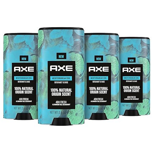 Axe Mediterranean Cool Deodorant Stick For Men, Aluminum Free, 100% Natural, 2.6 Oz, Pack Of 