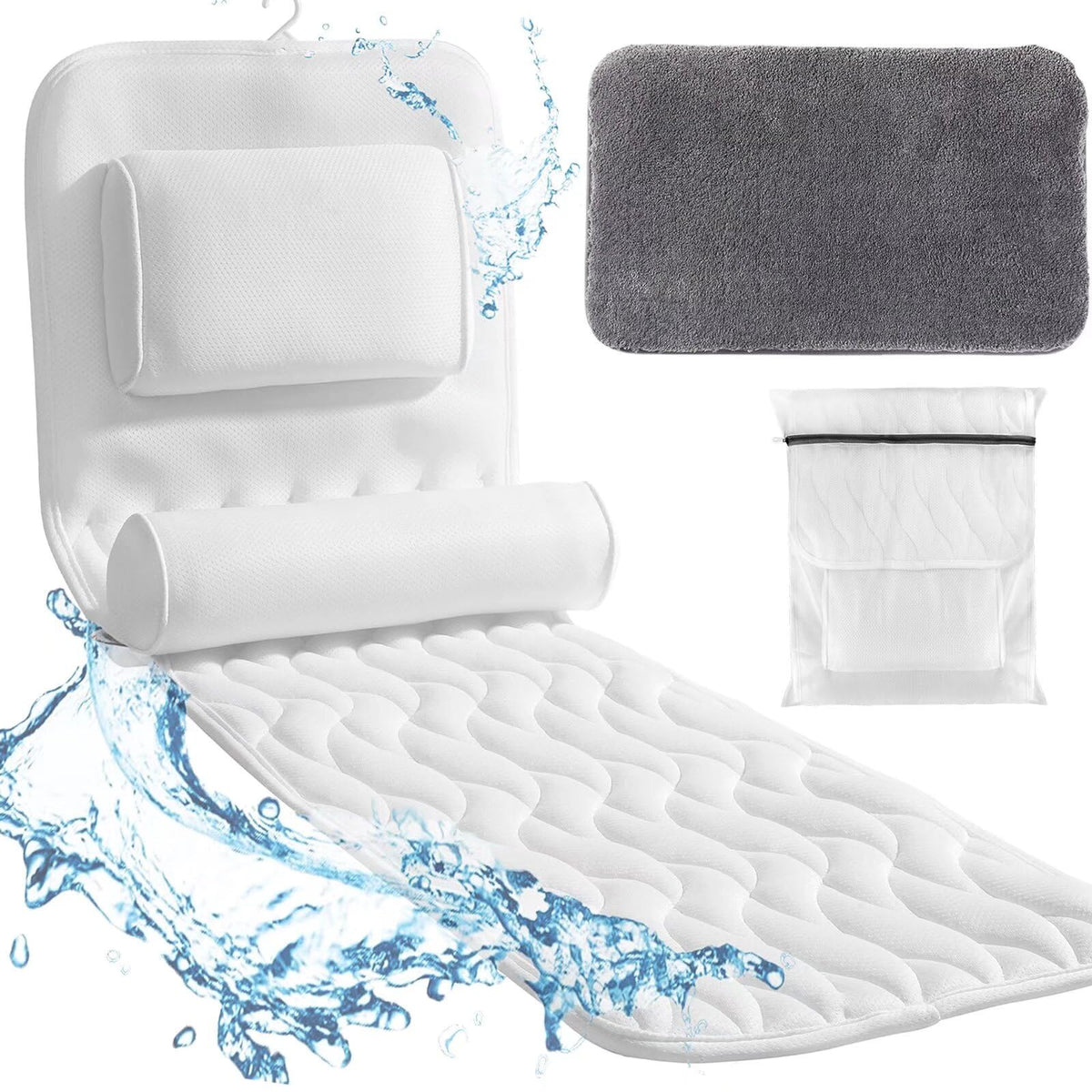 Mody Rody Full Body Bath Pillow With Lumbar Support - White Bathtub Cushion For Ultimate Comfort