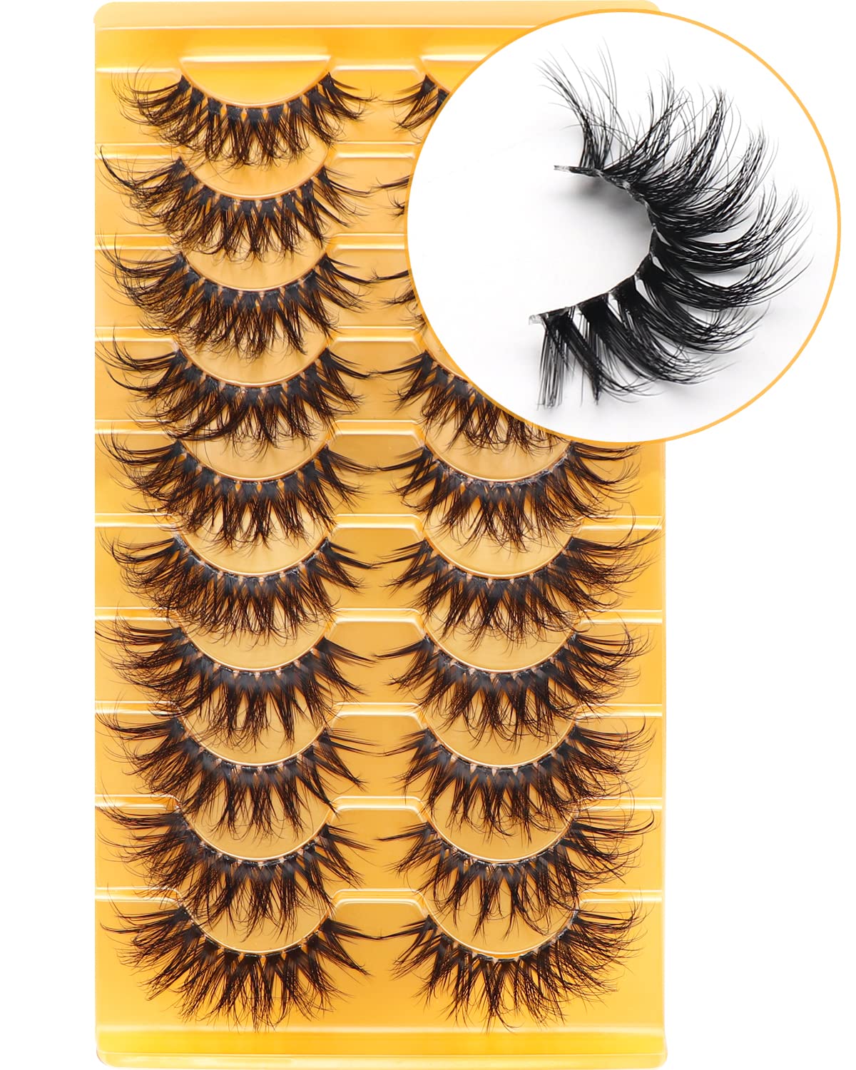 Veleasha D Curl Russian Strip Lashes - 10 Pairs Faux Mink Clear Band, Looks Like Extensions