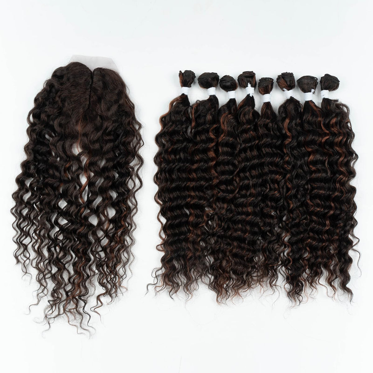 Début 8 Bundles Water Wave Hair Weave With Closure, 20 Inch, Brown Mixed Auburn, 240G