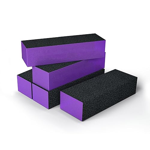 Morary Nail Buffer Sanding Block Set, 100/100/180 Grit For Acrylic Nails, 5 Pcs, Purple Black