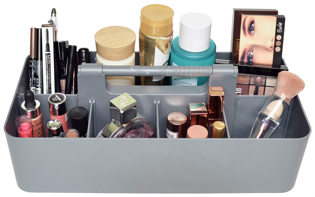 Enjoy Organizer Orion Gray Portable Makeup Caddy - Plastic Storage Tote For Brushes, Made In Usa