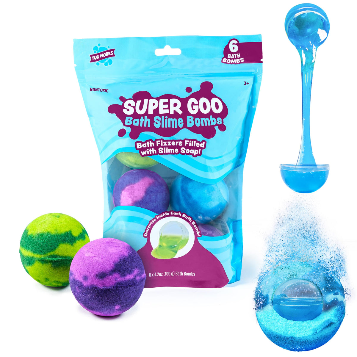 Tub Works® Super Goo Bath Slime Bath Bombs, 6 Pack | Nontoxic Kids' Sensory Fun