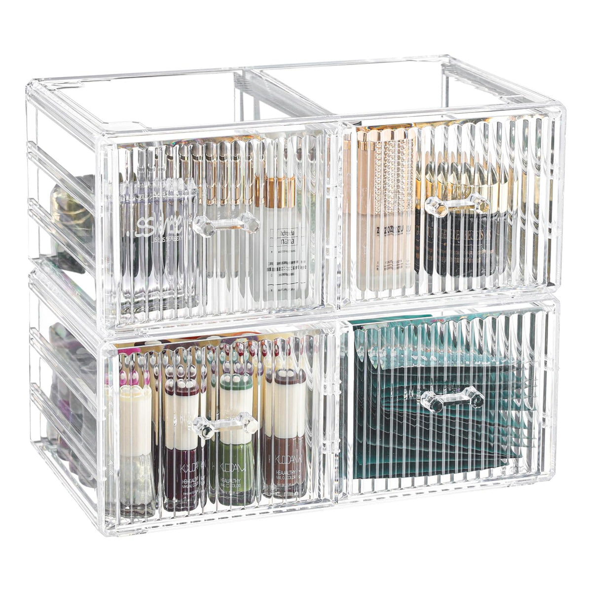 Cq Acrylic 2-Pack Clear Plastic Makeup Organizer With 4 Stackable Drawers For Vanity Storage