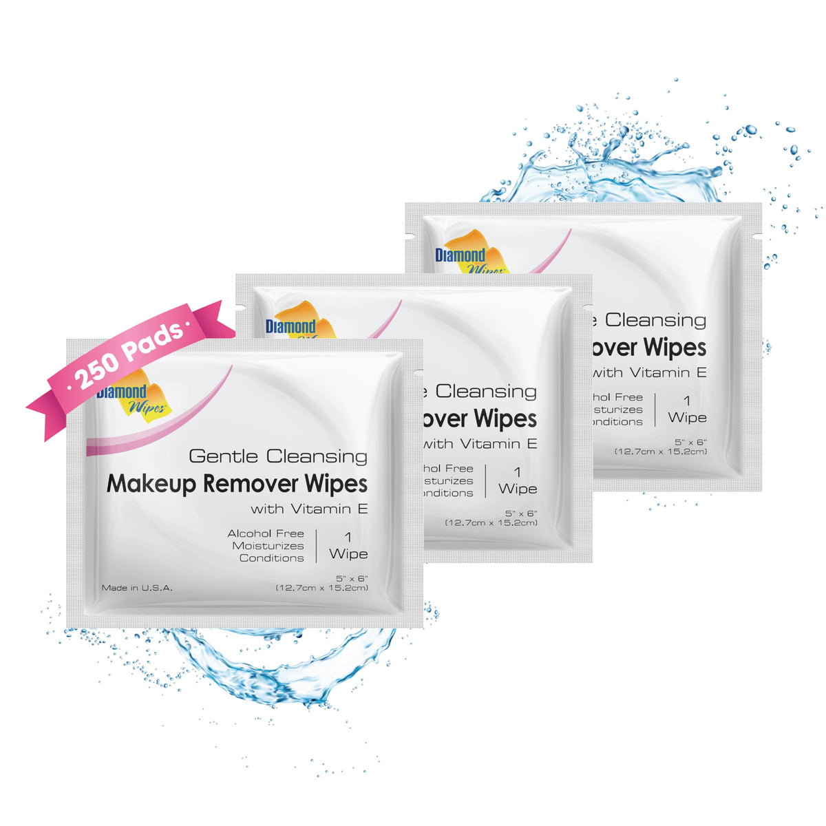 Diamond Wipes Face Cleansing Makeup Remover Wipes, 250 Alcohol-Free Wipes With Vitamin E