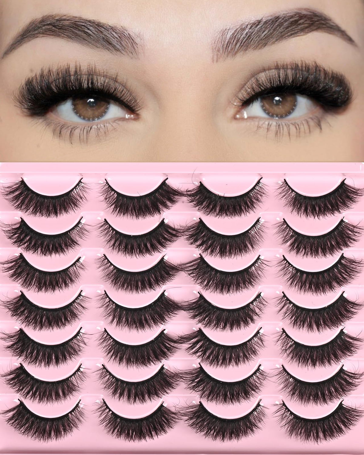 FARRED Natural Short Wispy False Mink Lashes - 14 Pair Fluffy Cat Eye Strip Eyelashes