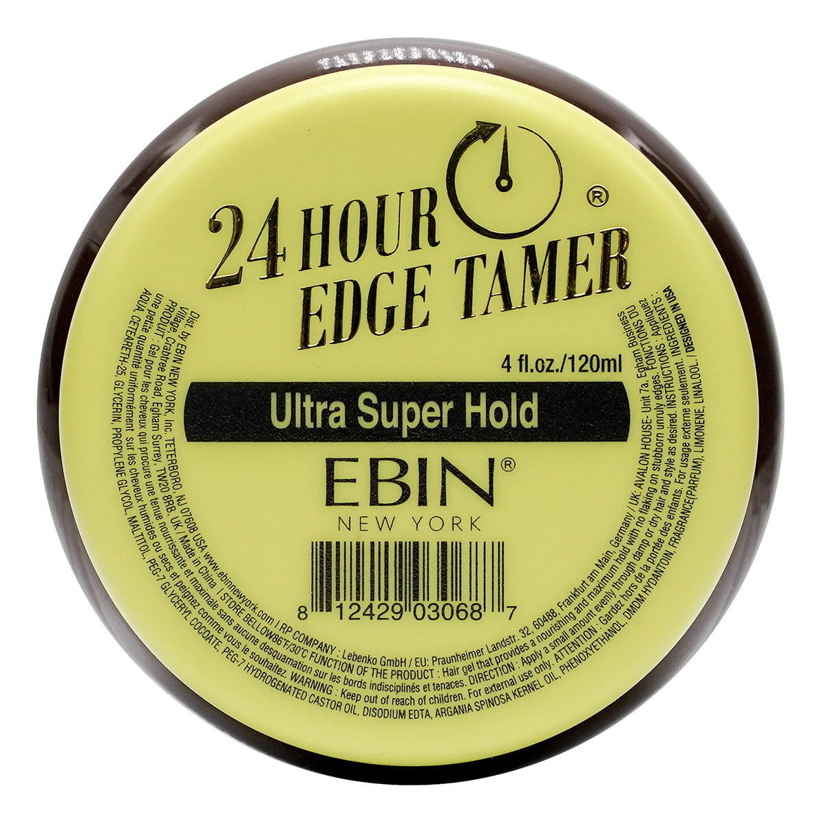 EBIN NEW YORK 24 Hour Edge Tamer Gel, Ultra Super Hold, Argan & Castor Oil, 4 fl. oz