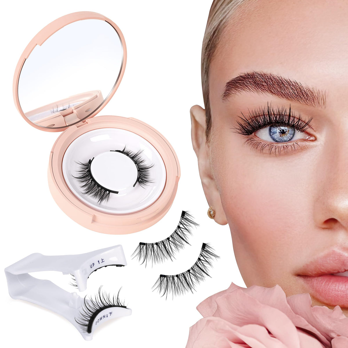 Mayhug Magnetic Eyelashes Kit - Natural Reusable Lashes With Applicator, No Glue Needed, Pink