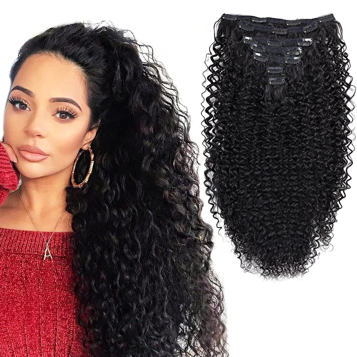 Fashion Icon Hair 26&quot; Jerry Curly Clip-in Extensions - Black #1 Human Hair for Black Women