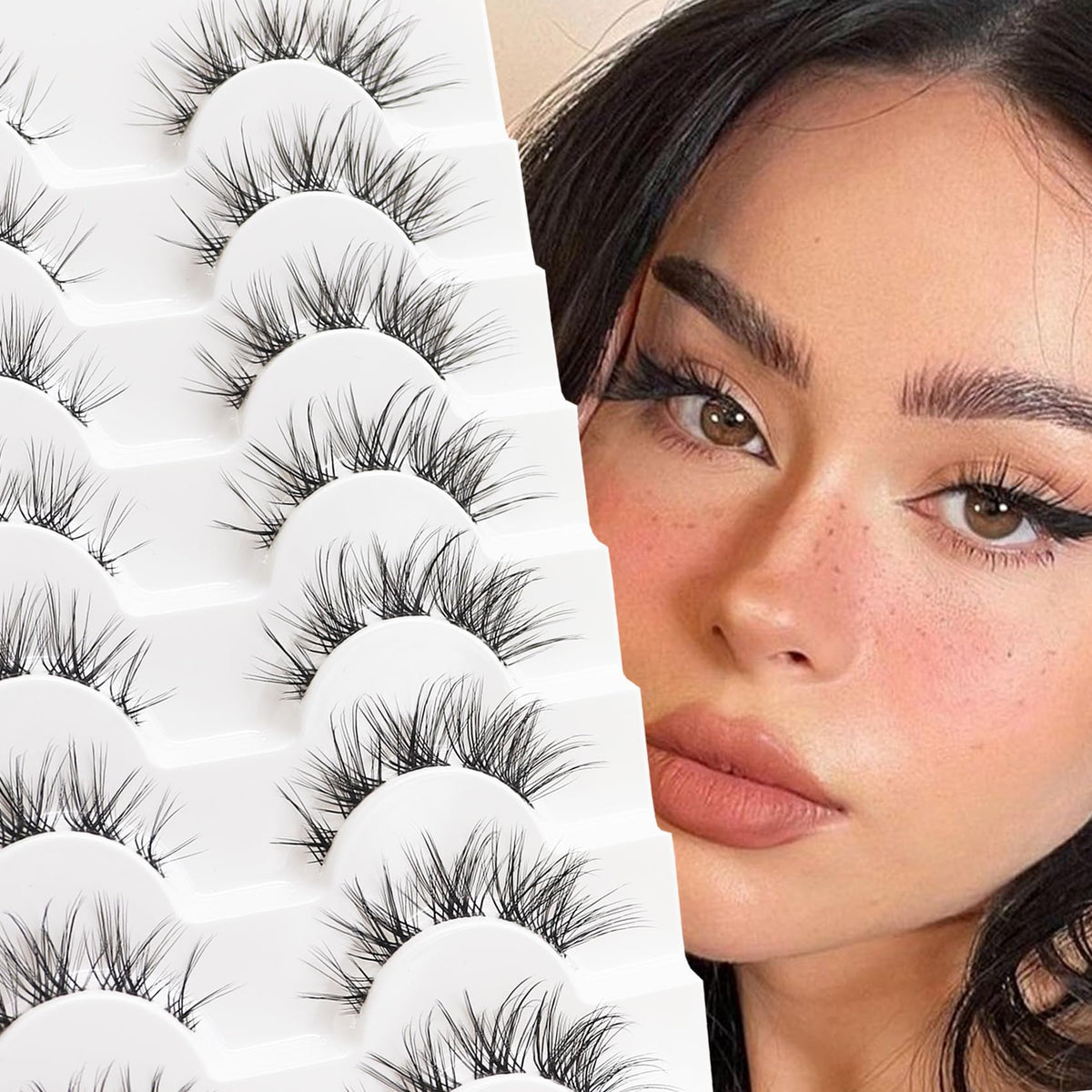 Losha Wispy Cat Eye Lashes - 8 Pairs Soft Synthetic Manga Clusters, Natural Look, Black