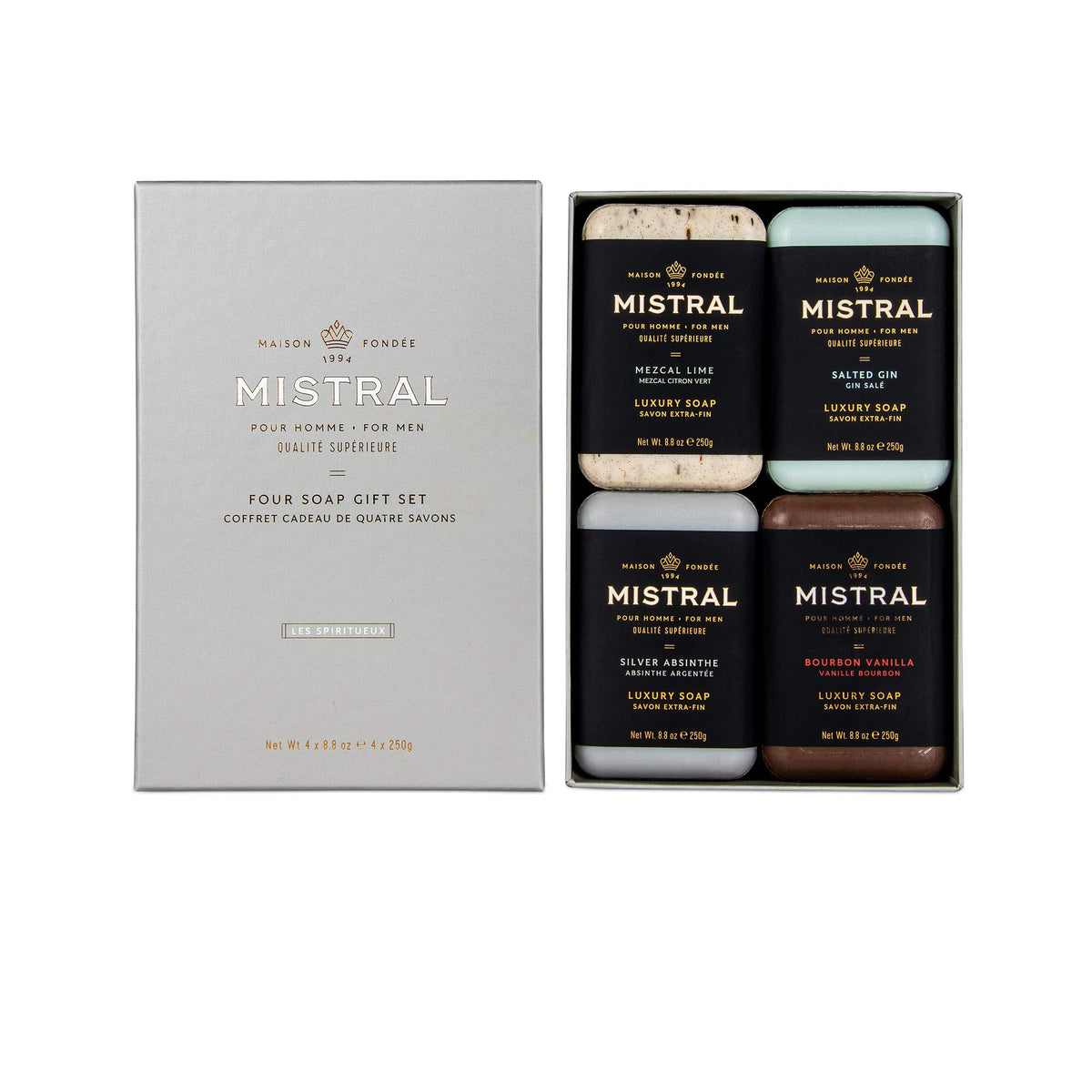 Mistral Four Soap Gift Set - 8.8 Oz Pack Of 4, Luxurious Plastic Soap Bars