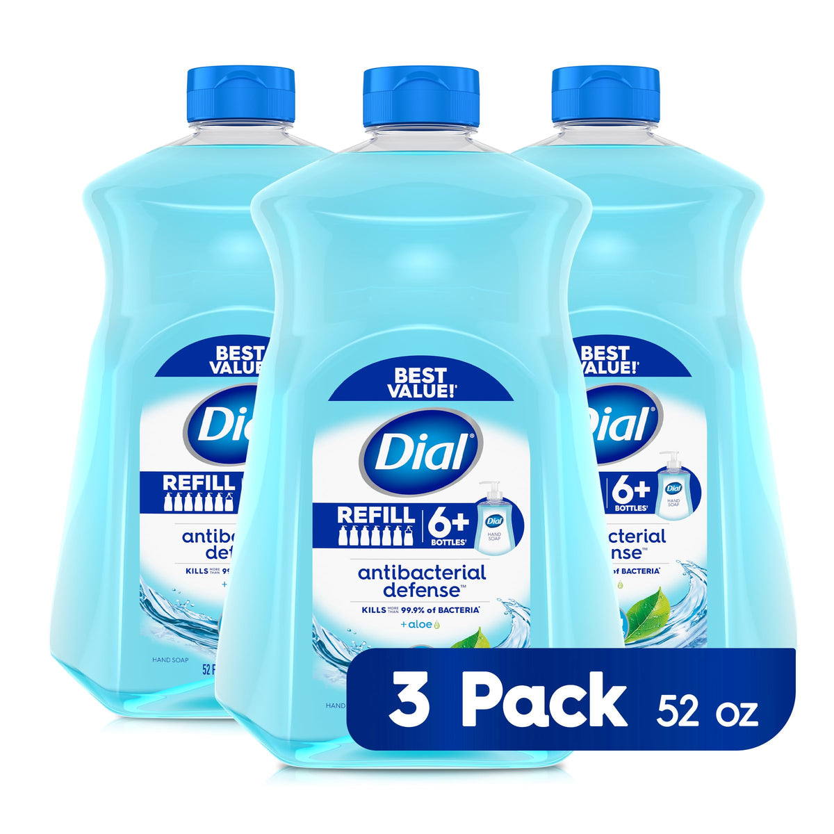 Dial Antibacterial Liquid Hand Soap Refill, Spring Water, 52 Fl Oz, Pack Of 3