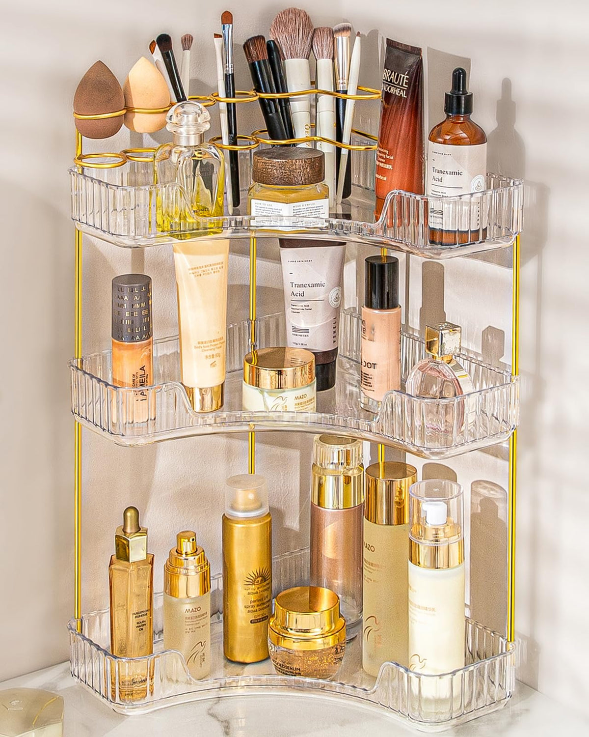 Nature'S Source 3-Tier Clear Acrylic Makeup Organizer For Vanity & Bathroom Counter Storage