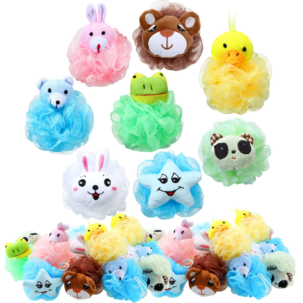 Zubebe 16 Pcs Bath Sponge Animal Loofahs For Kids - Cute Cartoon Pouf Shower Scrubber Balls