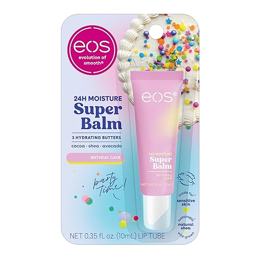 Eos 24H Moisture Super Balm - Birthday Cake Lip Mask, Sensitive Skin Treatment, 0.35 Oz