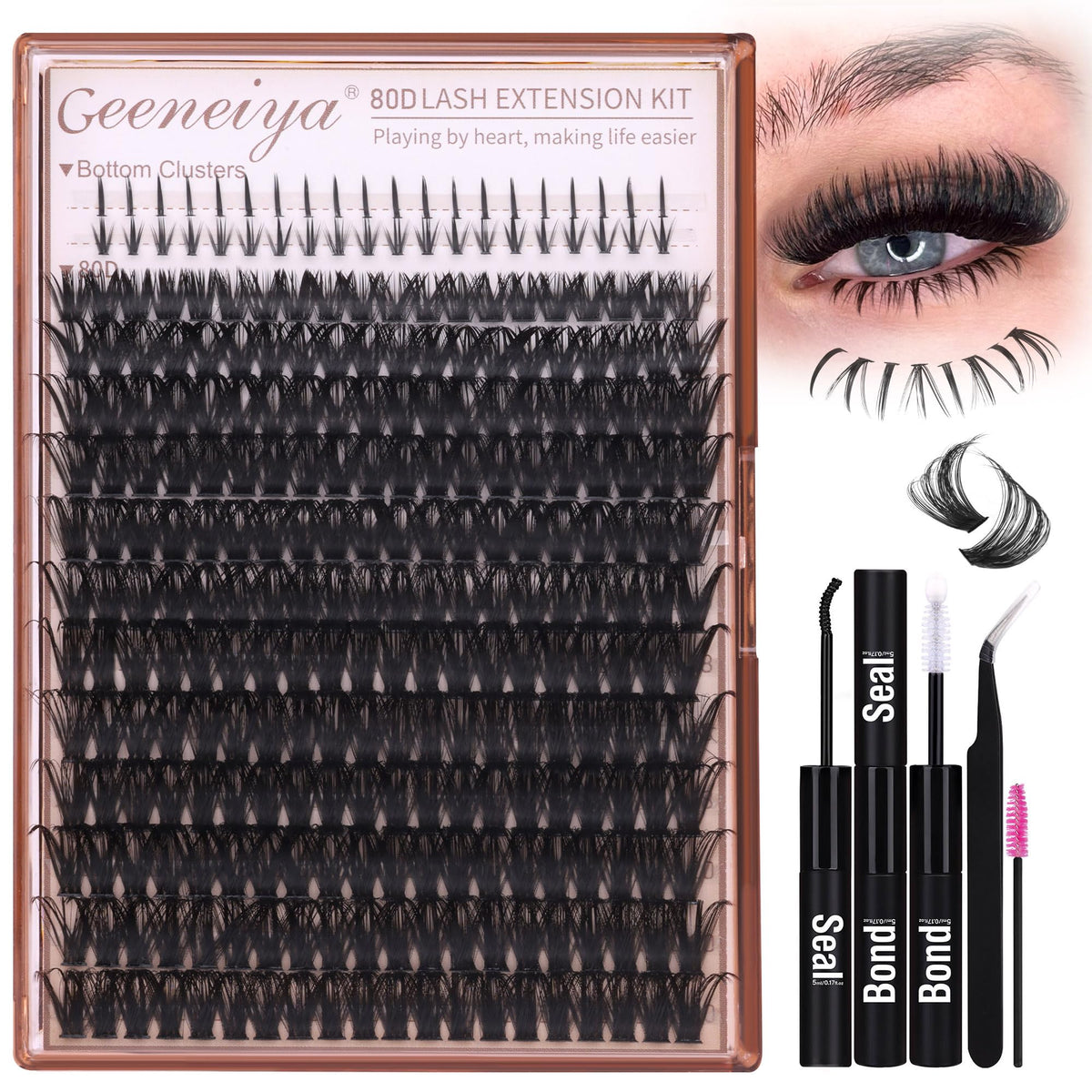 Geeneiya Mink Fur Eyelash Extensions Kit 10-20Mm Wispy Volume For Beginners - Waterproof Bond & Seal