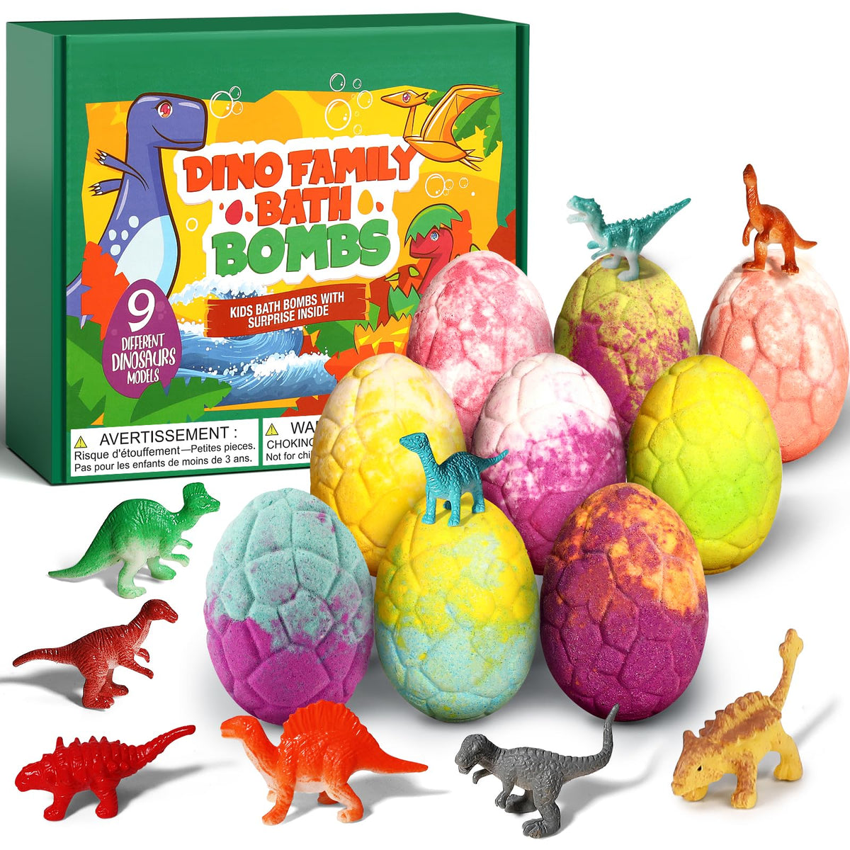 Sanyi Easter Basket Stuffers - Bath Bombs With Dragon Toys, Dino Egg Bubble Bath For Kids 5-7