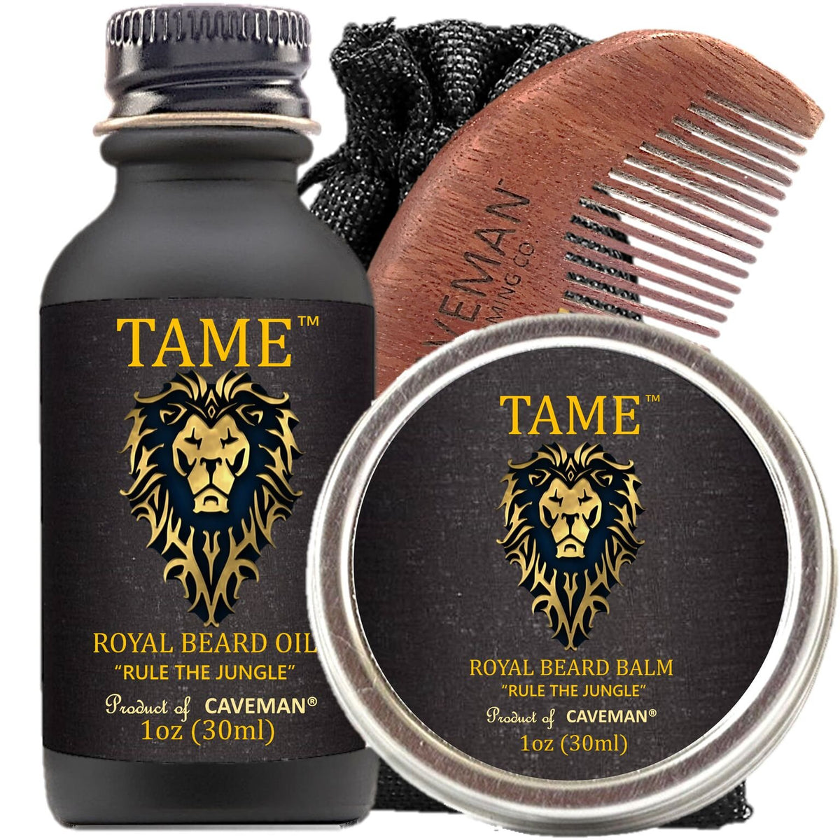 Caveman Beard Oil Conditioner 3-In-1 Set - Tame, Strengthen & Moisturize With Balm & Comb