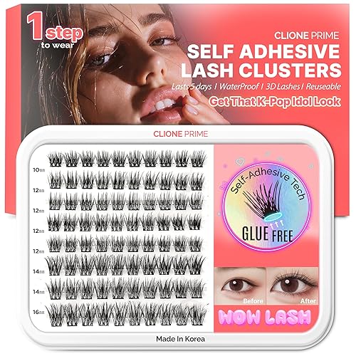 Clione Prime Self Adhesive Lash Clusters - Voluminous, Reusable, No Glue Needed, Black Eyelashes