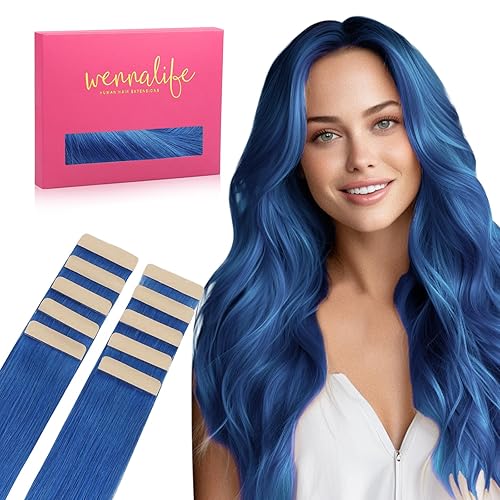 WENNALIFE 26&quot; Blue Tape in Hair Extensions, 10pcs Remy Human Hair, Invisible Soft Real Hair