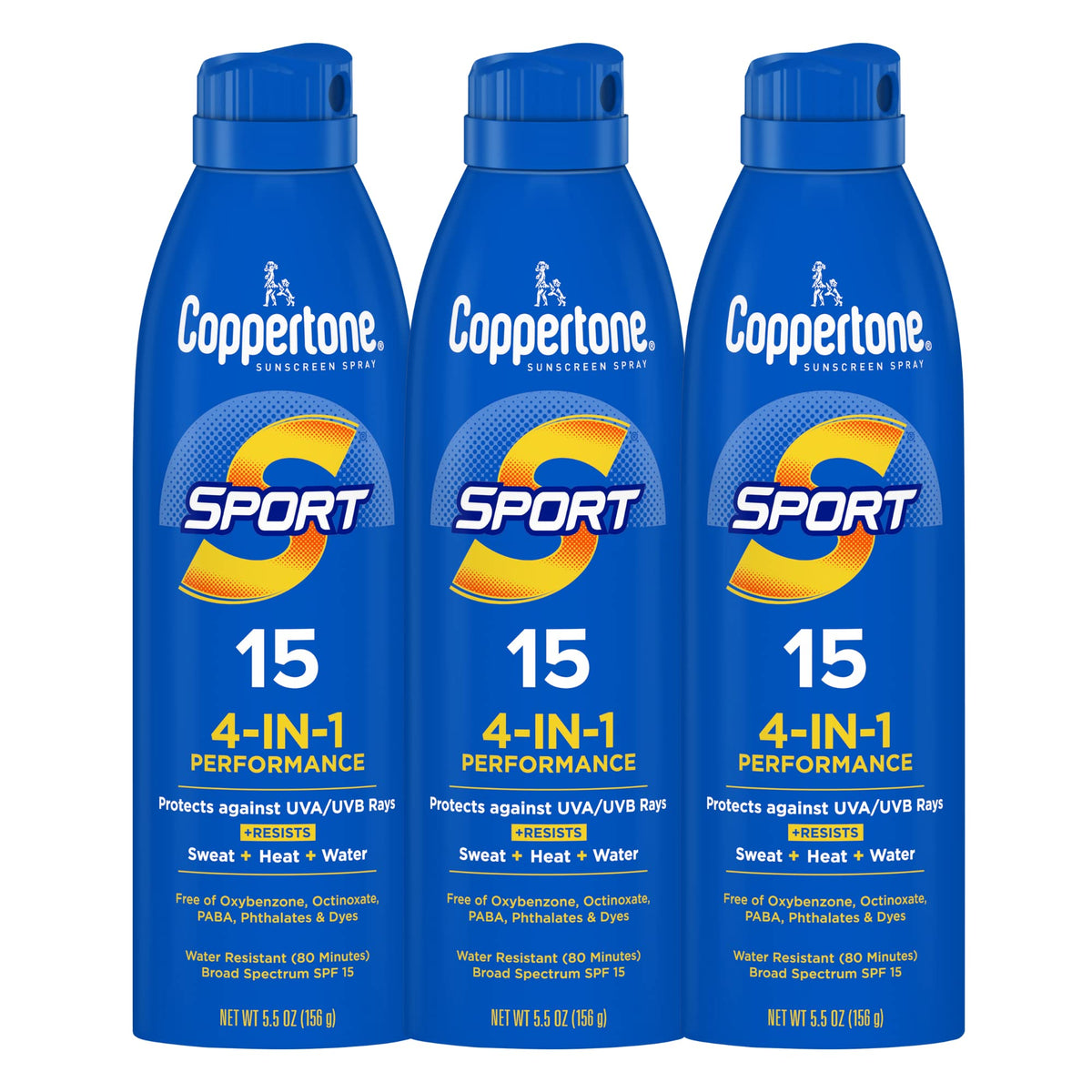 Coppertone Sport Sunscreen Spray, Spf 15, Water Resistant, 5.5 Oz, Pack Of 3