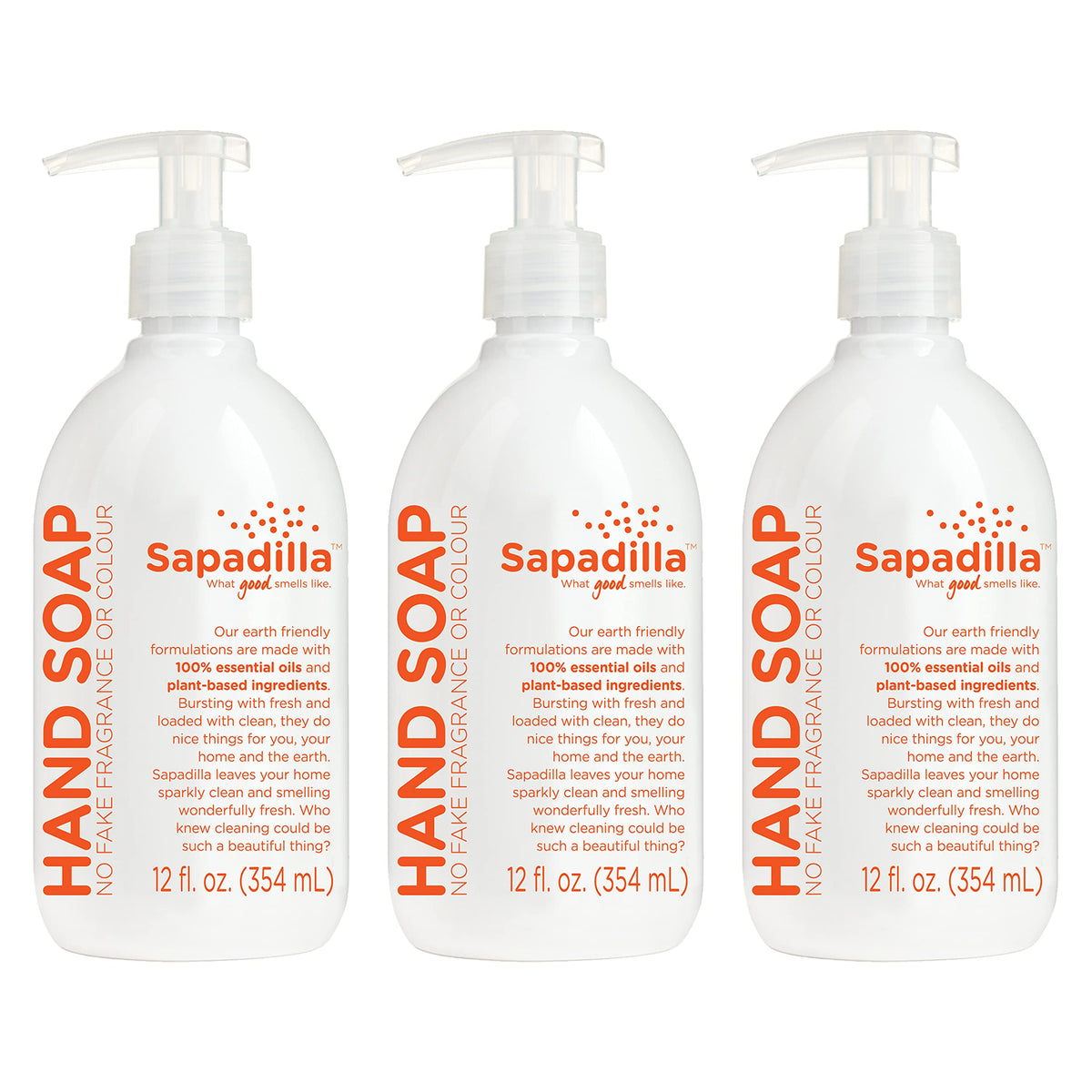 Sapadilla Liquid Hand Soap - Grapefruit + Bergamot, 100% Pure Essential Oils, 12 Fl Oz (3-Pack)