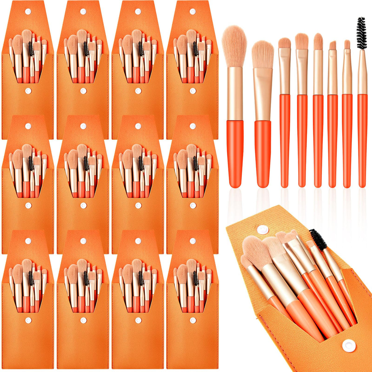 Tioncy 12 Sets Travel Makeup Brush Set - Orange Synthetic Brushes For Bridal, Bachelorette Gifts