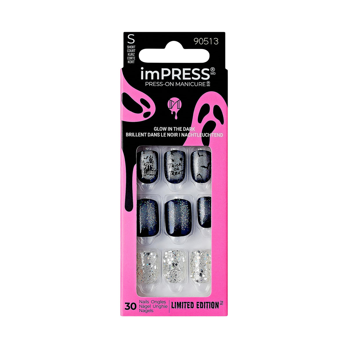 Kiss Impress Halloween Press-On Manicure, Blue, Short Square, 30 Nails, Chip & Smudge Proof