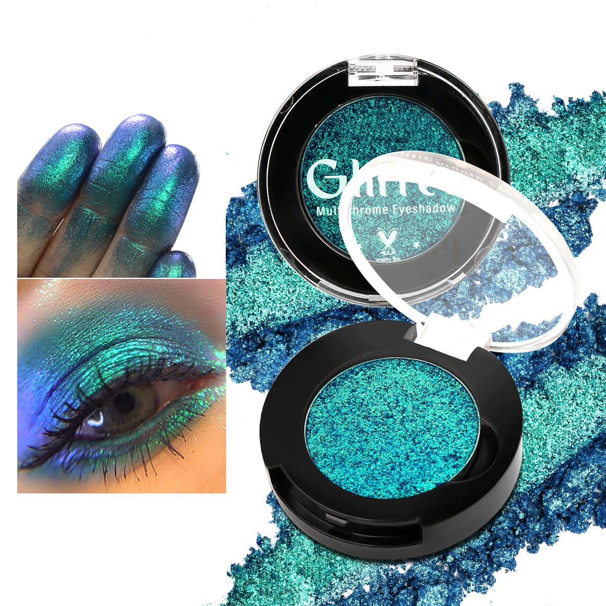 Beuself Green Glitter Eyeshadow - Highly Pigmented Duochrome Waterproof Shimmer, Travel Size 0.35Oz