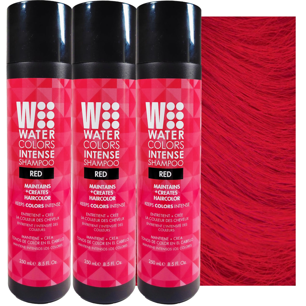 Watercolors Intense Red Semi-Permanent Color Shampoo - Sulfate & Paraben Free, 8 Fl Oz (3 Count)