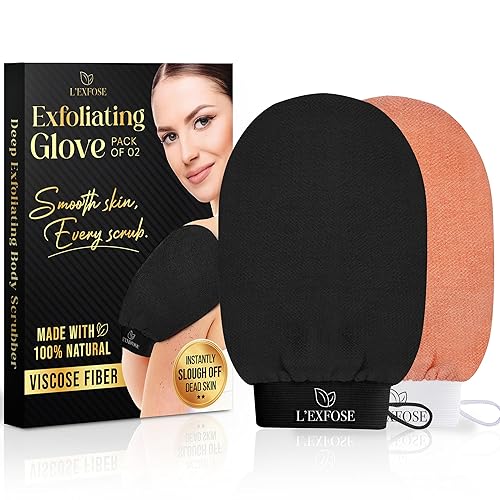 L'Exfose Kessa Hammam Exfoliating Glove 2Pc - Natural Viscose For Dead Skin & Tanning