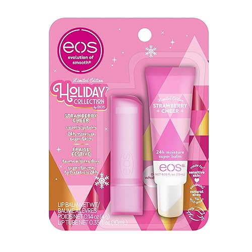 Eos Holiday Lip Balm Gift Set - Strawberry Cheer Lip Butter & Stick, Sensitive Skin, 2-Pack