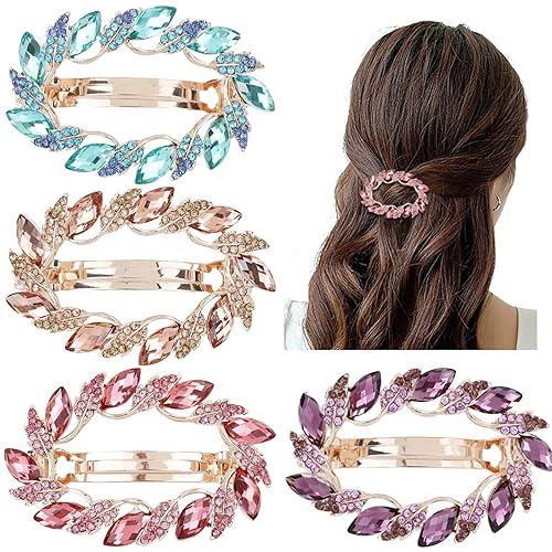 Insowni Gold Glitter Rhinestone Hair Clips For Women & Girls - 4 Pack Alligator Barrettes