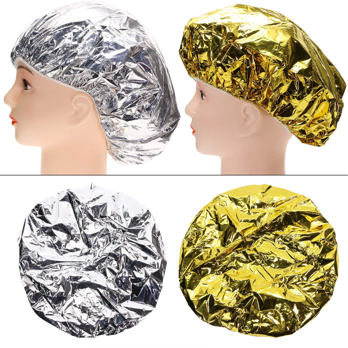 Tupalizy 4Pcs Aluminum Foil Heat Cap For Deep Conditioning & Hair Treatments - Gold & Silver