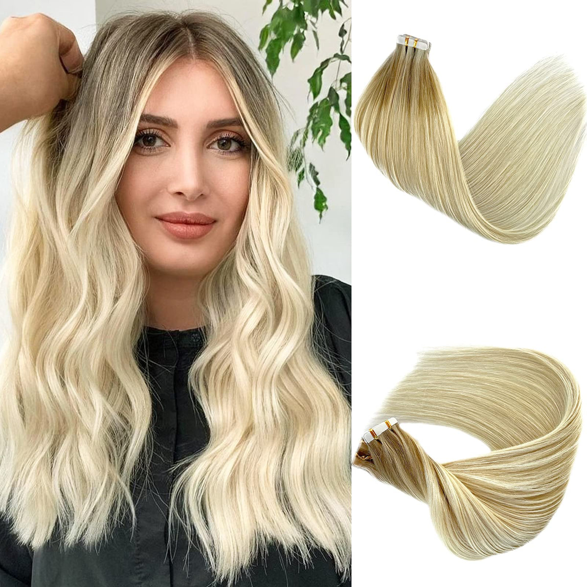 Benafee 18&quot; Invisible Tape In Hair Extensions - Real Human Hair Ombre Blonde Highlights 20Pcs